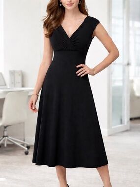 Chaps | Dresses | Chaps Womens Dress L Black Short Sleeve Shift Casual Knee Length